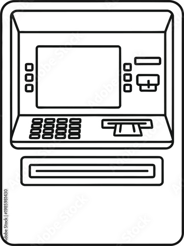 Line art illustration of an automated teller machine for banking services