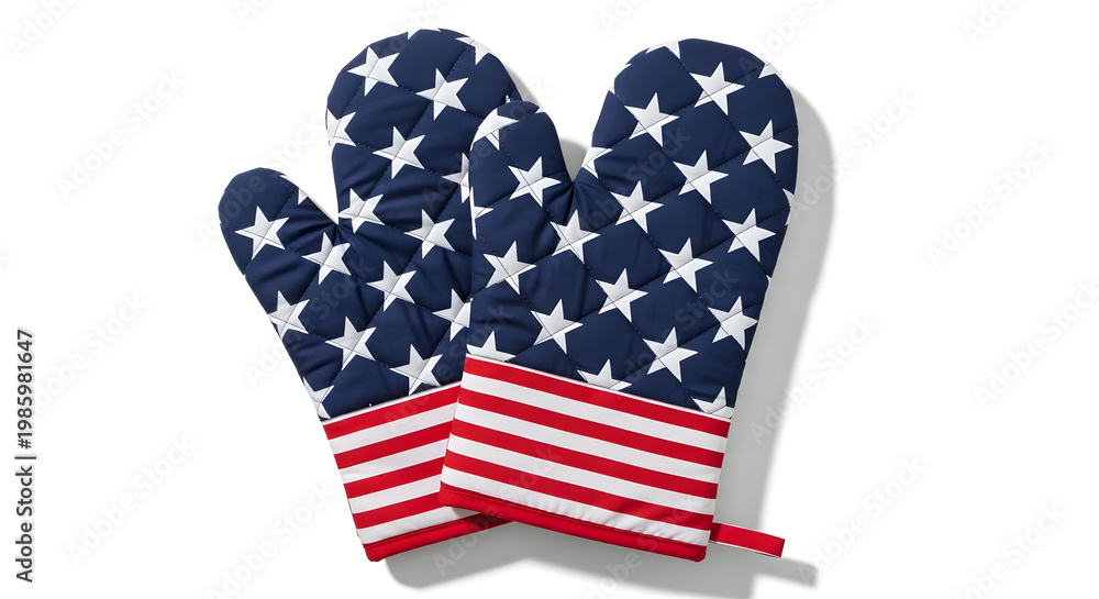 Obraz premium A pair of American flag oven mitts on a white background