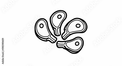 A cluster of five simple, outline-style steak illustrations on white