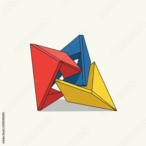 Interlocking Triangular Prisms - A Colorful Geometric Puzzle Illustration.