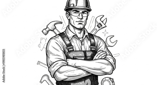 Confident Male Mechanic With Arms Crossed Standing.