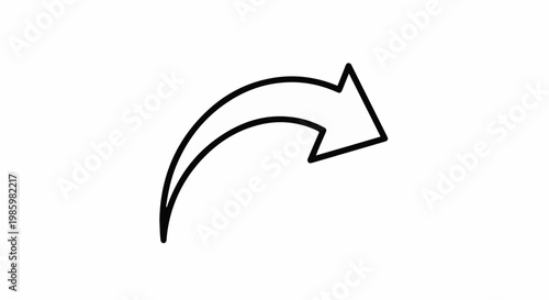 A black outline of a curved arrow pointing right and down on white