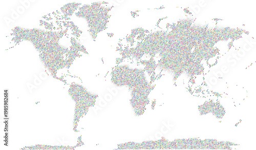 Vector world map dot pattern style but diagonal line shape views multicolor dotted pattern style digital atlas