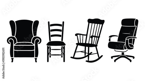 Four different types of chairs are arranged in a row for comparison purposes indoors