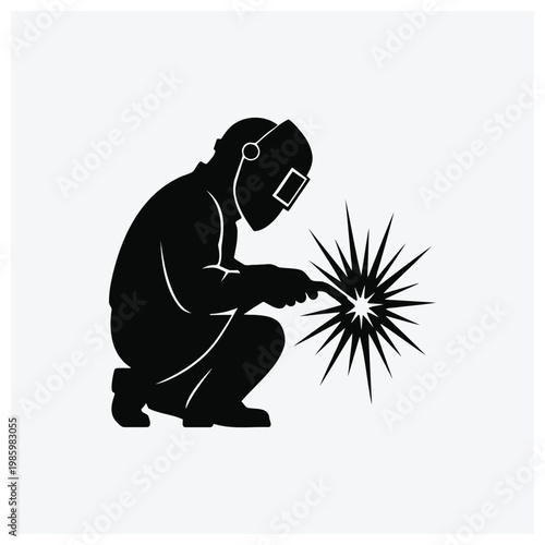 Silhouette of worker activating a high-powered electric spark or spark plug