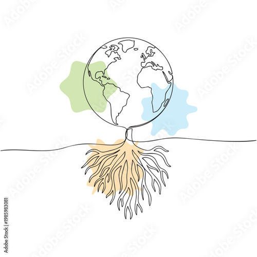 Earth globe with roots, sustainability concept