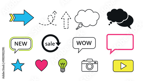 Icons Collection: A comprehensive compilation of icons, perfect for web design, marketing materials, and other digital creative projects. 