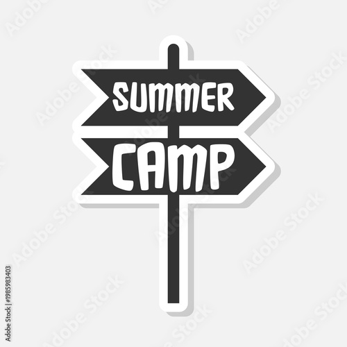 Summer camp road sign sticker isolated on gray background