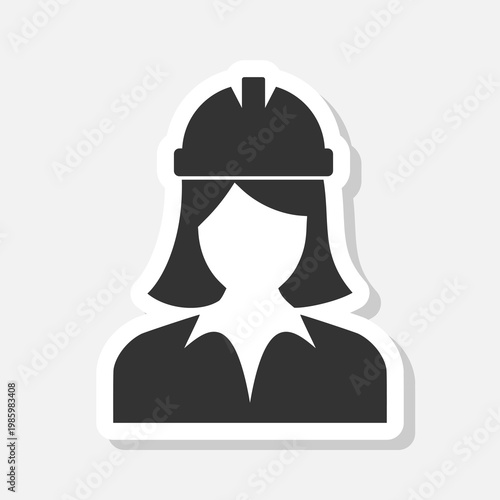 Engineer woman with hard hat icon sticker isolated on gray background