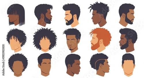 Collection of Male Head Profiles Showing Diverse Hairstyles.