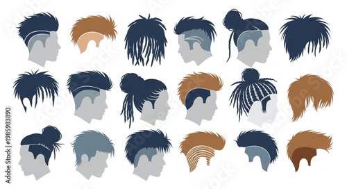 Collection of Male Hairstyles Haircut Silhouette Variations.