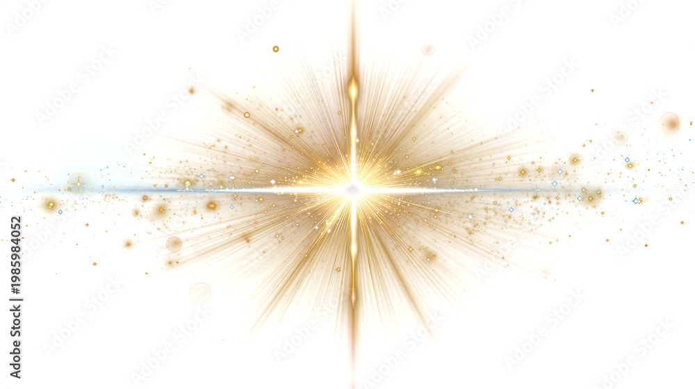 Fototapeta premium Golden Lens Flare Light Effect with Bokeh and Sparkling Magic Glitter on Transparent Background