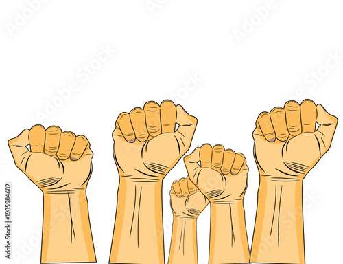 vector of a crowd of people raising their hands in the air, demonstrating, expressing their opinions