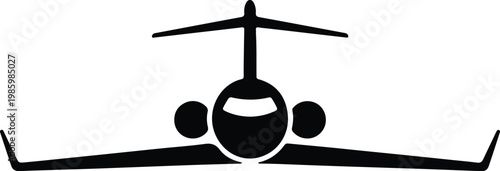 Silhouette of a modern commercial jet airplane front view vector design