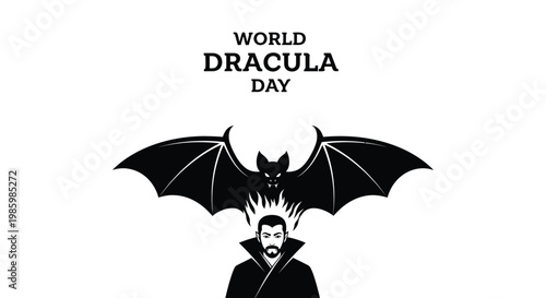 Minimalist vector illustration featuring count dracula with large wings for celebrating world dracula day event