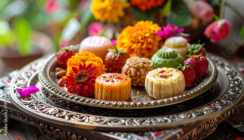 Vibrant Celebration Display Placed on Ornamental Tray