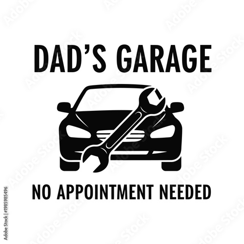 Dad's Garage vector t-shirt design with car and wrench, retro mechanic gift for Father's Day