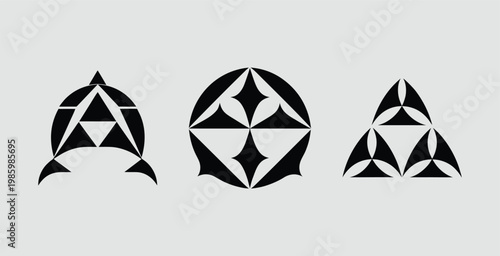 Geometric Mystic Logo Set, Abstract Triforce and Mandala Sacred Geometry Symbols