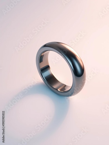 A solitary metallic loop bathed in ethereal light, showcasing its polished surface and form ,  soft light,  elegant