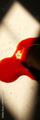 Crimson sauce bleeds into porous dough; a singular, shadowed monument to flavor ,  edible art,  pizza