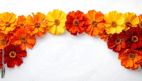 Vibrant Floral Garland in Shades of Orange and Yellow Against White