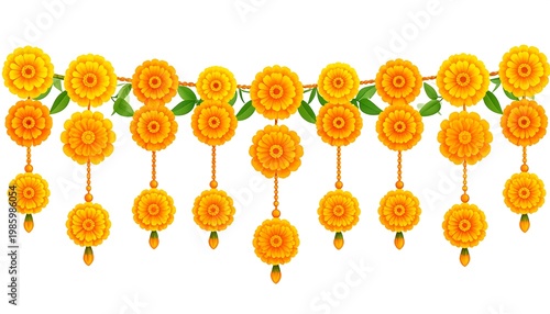 Vibrant Garland of Marigold Blooms Arranged in Line