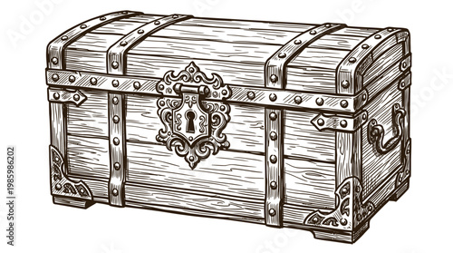 Antique Wooden Treasure Chest Sketch