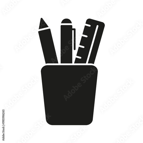 Fotografie Pencil Holder With Stationery Solid Icon