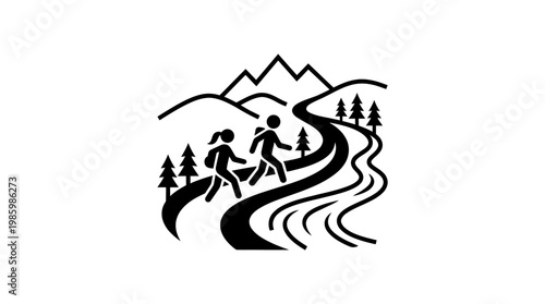 Hiking Trail Symbol Couple Hiking Through Mountains