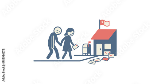 Sad Couple Walking Past a Post Office