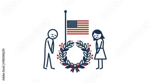 Mourning Ceremony with US Flag and Wreath