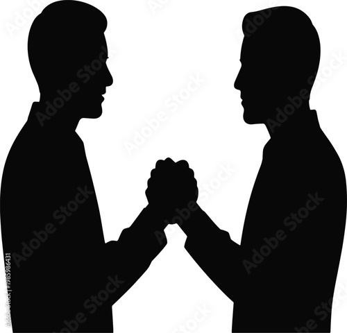 Silhouette of two men shaking hands in black and white vector illustration EPS PNG file