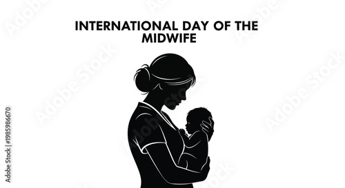 Silhouette illustration of a professional midwife holding a newborn baby for the international holiday event design
