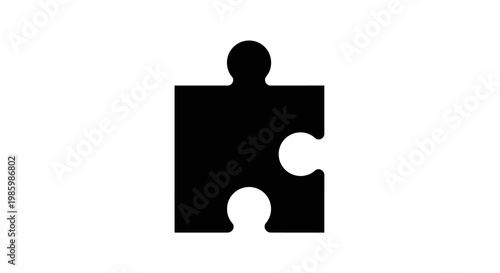Single Black Jigsaw Puzzle Piece on Isolated White Background