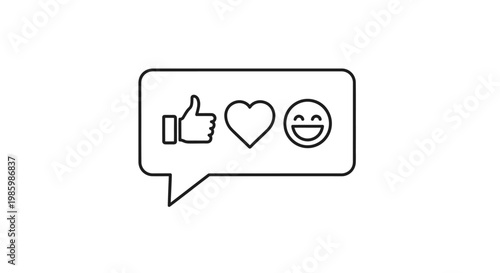 Social Media Interaction Speech Bubble with Like, Heart, and Happy Face Emojis on Isolated White Background