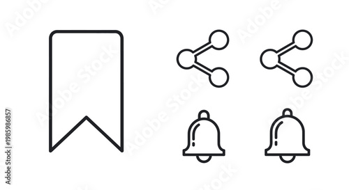 Social Media Share and Notification Bell Icons on Isolated White Background, Digital Communication Symbols