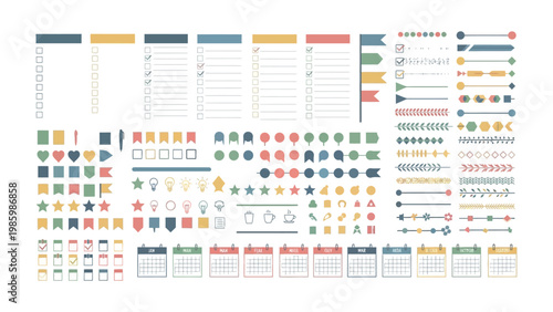 Planner and Calendar Elements: A comprehensive collection of meticulously crafted planner and calendar elements, perfect for organizing and enhancing your digital or physical planning endeavors.