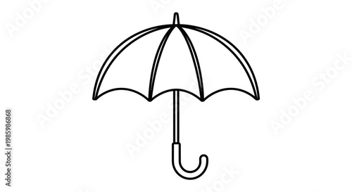 Simple Black Outline Umbrella Icon for Rain Protection on Isolated White Background