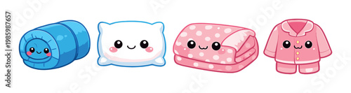 Sleep items including sleeping bag pillow blanket and pajamas