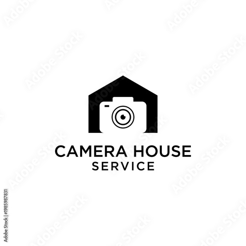 Camera house service logo vector photography studio home icon professional photo business brand identity modern minimal design