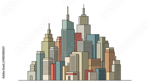 Minimalist City Skyline Vector Art on White Background