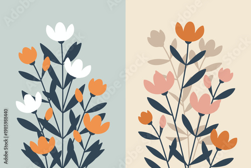 Abstract Floral Arrangement with Contrasting Color Palettes