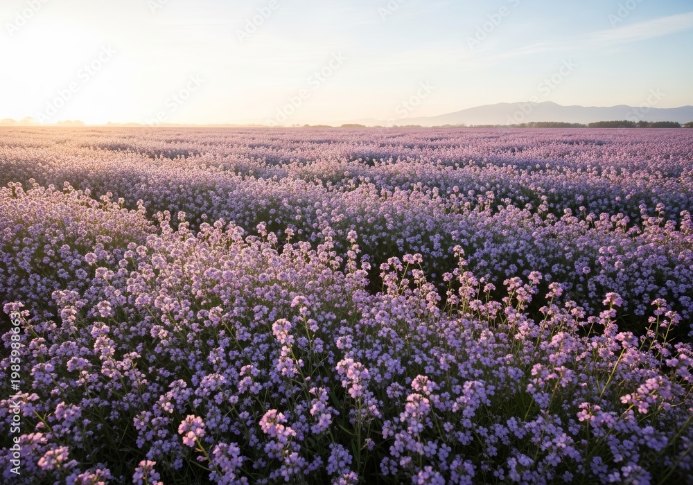 Obraz premium Lavender field at sunset - A serene landscape of purple blooms.