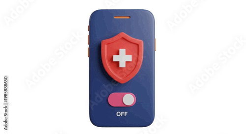 Vector illustration of a blue device with a red shield and a white cross on it on a transparent background