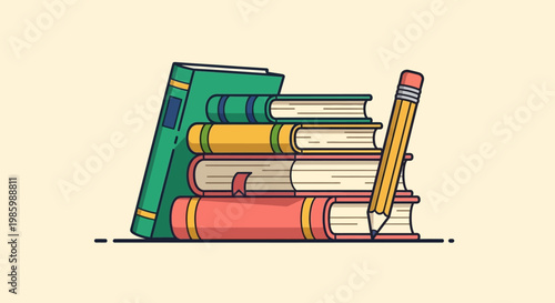 A stack of colorful books with a pencil on top, representing knowledge and learning