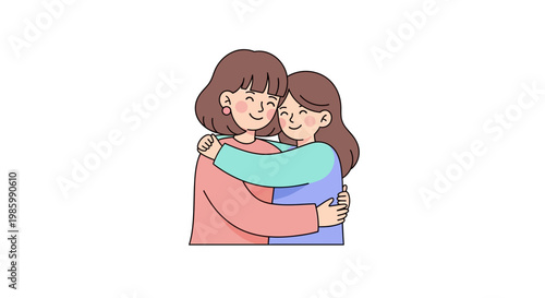 Two women are hugging each other tightly in a warm embrace indoors.