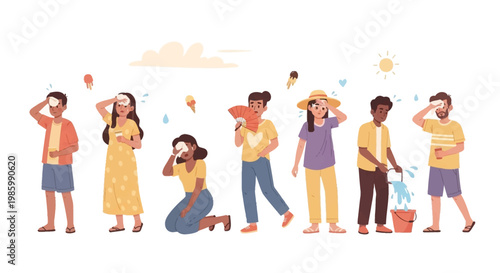 Group of people enjoying a hot sunny day outdoors together happily