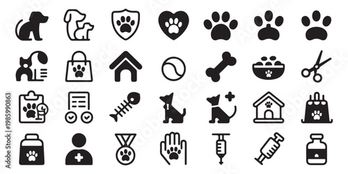 Pet Care and Veterinary Services Solid Icon Set