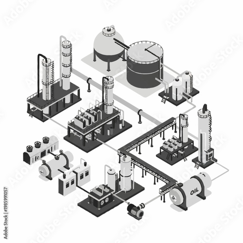 Industrial Oil Refinery Plant Isometric Illustration.