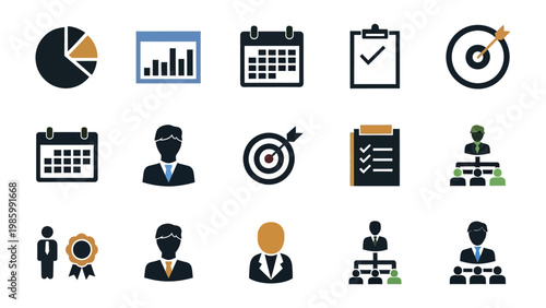 Business Icons: A collection of meticulously designed icons representing various aspects of business operations, including finance, planning, and management.